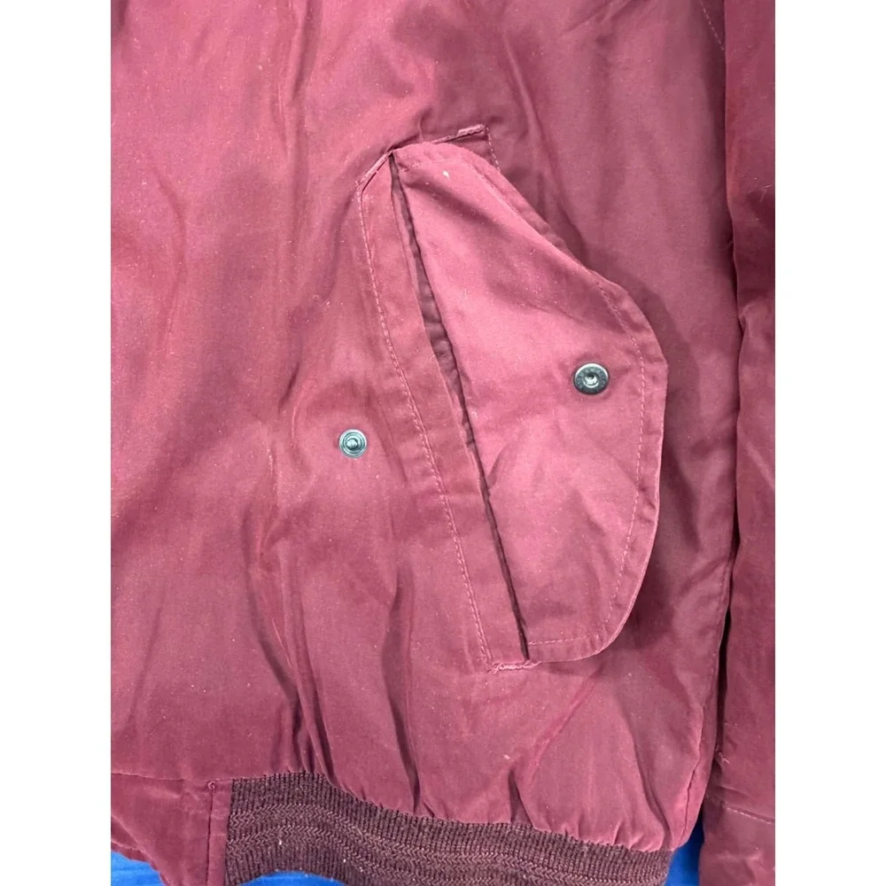 Vintage‎ Eddie Bauer Quilted Barn Jacket Acrylic Trim Leather Collar Red LG